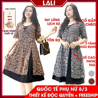 Đầm trung niên tay lửng thun co dãn, váy trung niên dáng xòe MS85