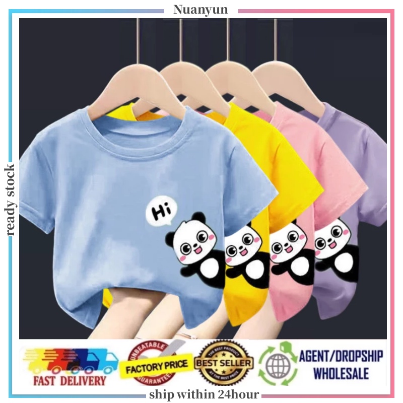 3-12Y Korean Cute Panda Print Children's Tops Boys and Girls Plus Size Short-Sleeved T-shirts Round Neck Soft Kids TshirtS kids clothes