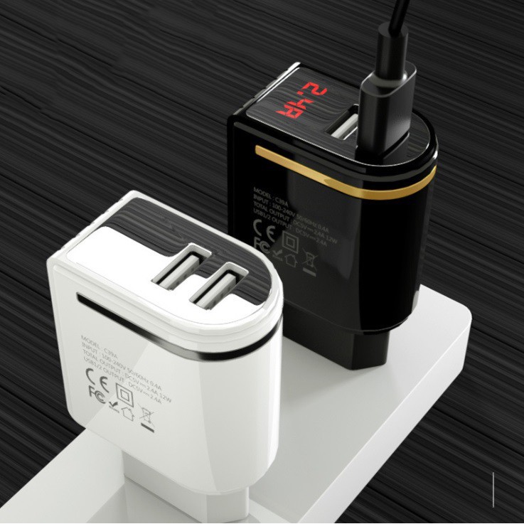 Củ sạc HOCO chính hãng ,củ hỗ trợ sạc nhanh 2,4A hiển thị thông số led  C39 phụ kiện điện thoại thiên hoàng .