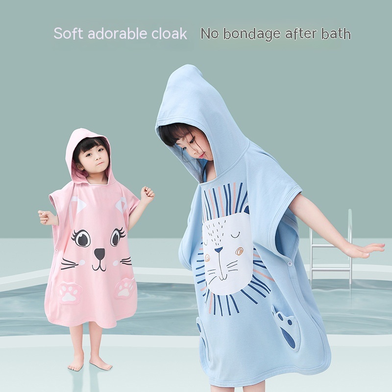 Khăn Choàng Tắm Có Mũ Trùm Chất Liệu Cotton Khô Thoáng Nhanh Cho Bé