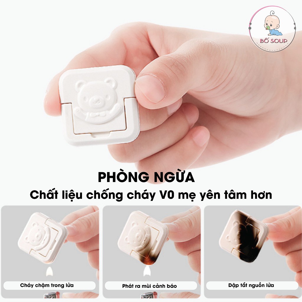 Nút Bịt Ổ Điện Gấu Có Khóa Chốt An Toàn, Bịt Ổ Điện 2-3 Chân An Toàn Cho Bé