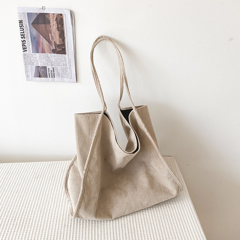 Seng Túi Xách Tote Nhung Kẻ Mềm Màu Trơn Phong Cách Cổ Điển Sức Chứa Lớn Cho Nữ
