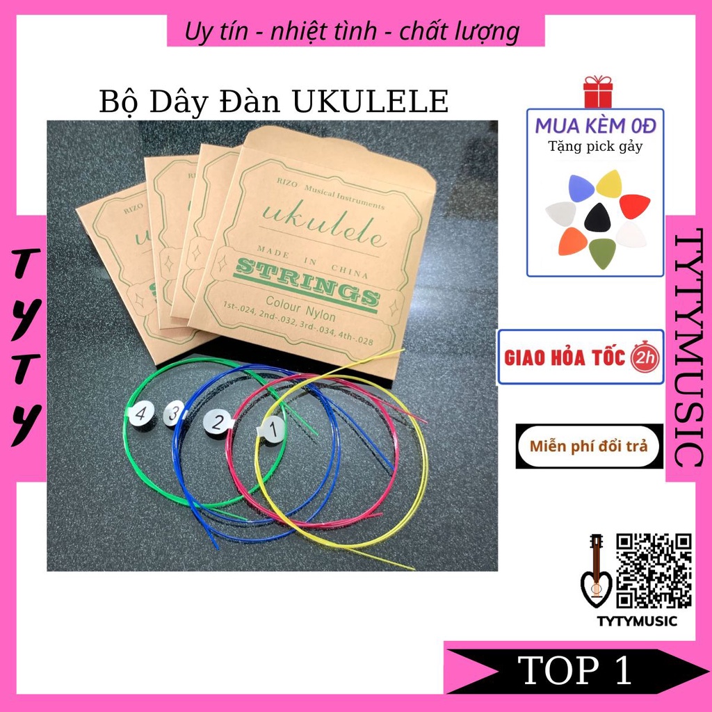 Dây đàn Ukulele nhiều màu sắc chính hãng đã gắn số trên dây TYTYmusic