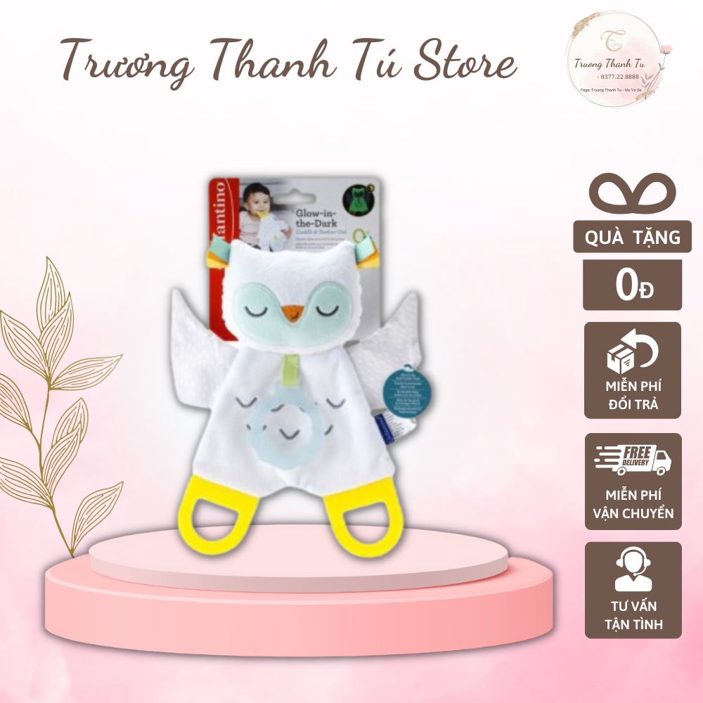 Đồ Chơi Vải Kiêm Gặm Nướu Hình Chú Cú Phát Sáng Trong Bóng Tối Infantino - Glow in the Dark Cuddle &amp; Teether Owl