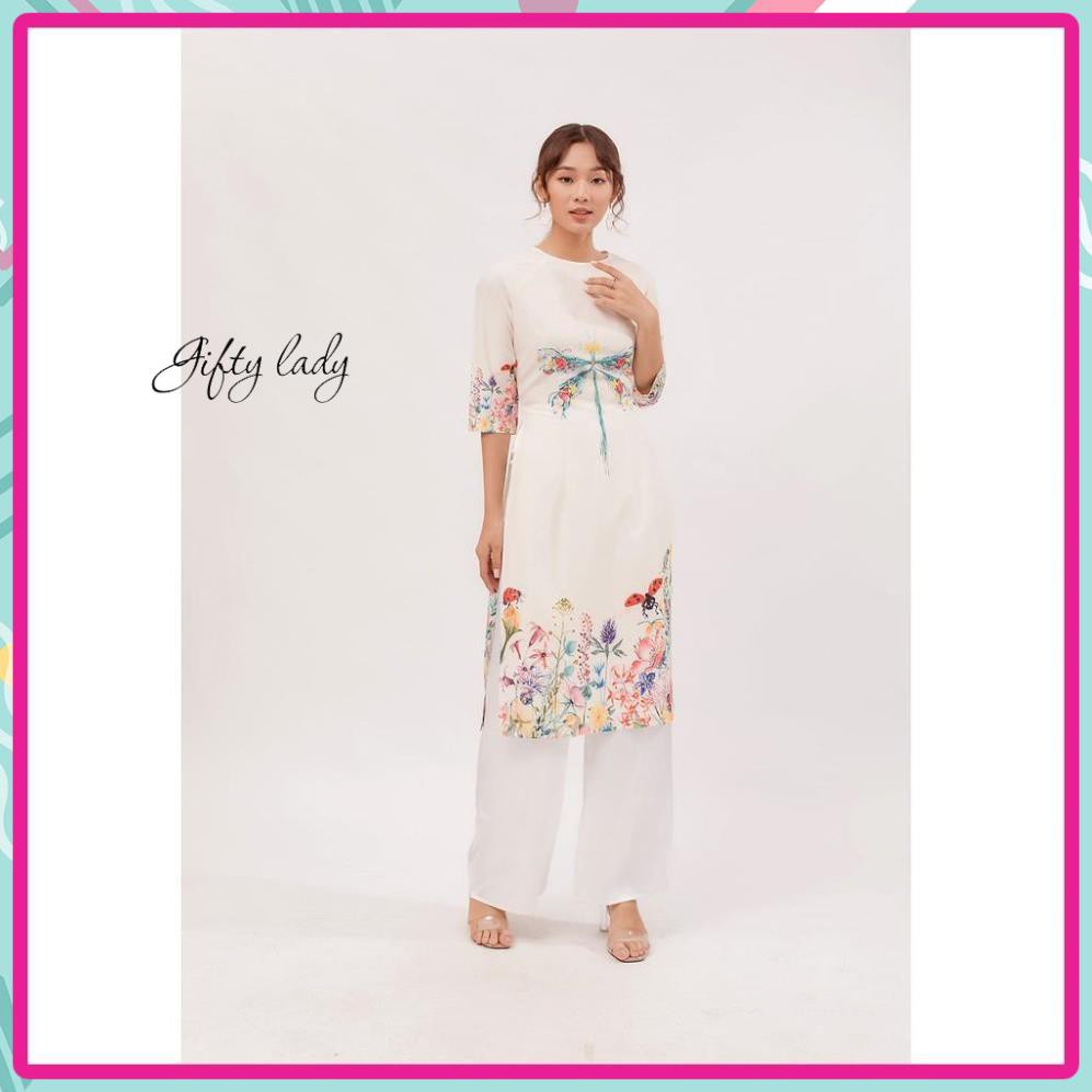 Áo Dài Nữ, Áo Dài Cách Tân Màu Kem Cổ Tròn Tay Lở Họa Tiết Bông Chân Lạ Mắt Trẻ Trung Cho Phái Nữ. | BigBuy360 - bigbuy360.vn