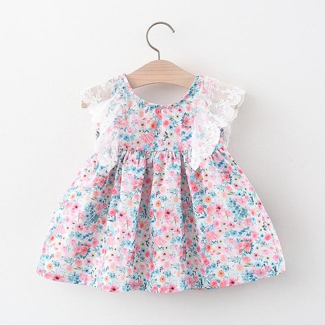 Váy xòe bé gái hoa nhí tay ren cổ tròn mùa hè size từ sơ sinh 1 2 3 tuổi MINTSCLOSET Mint's Closet - GV0048