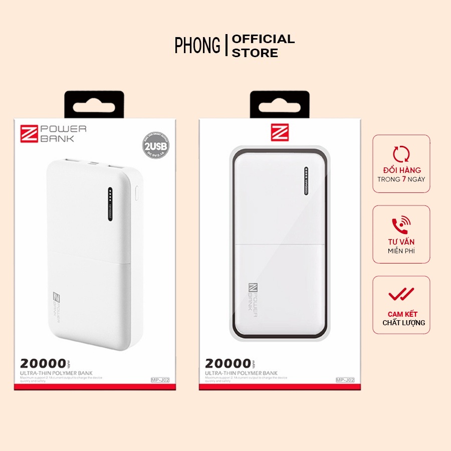 Pin sạc dự phòng 20000 Mah ZUZG MP J02, Cổng usb - type Micro, Công nghệ Quick-Charge