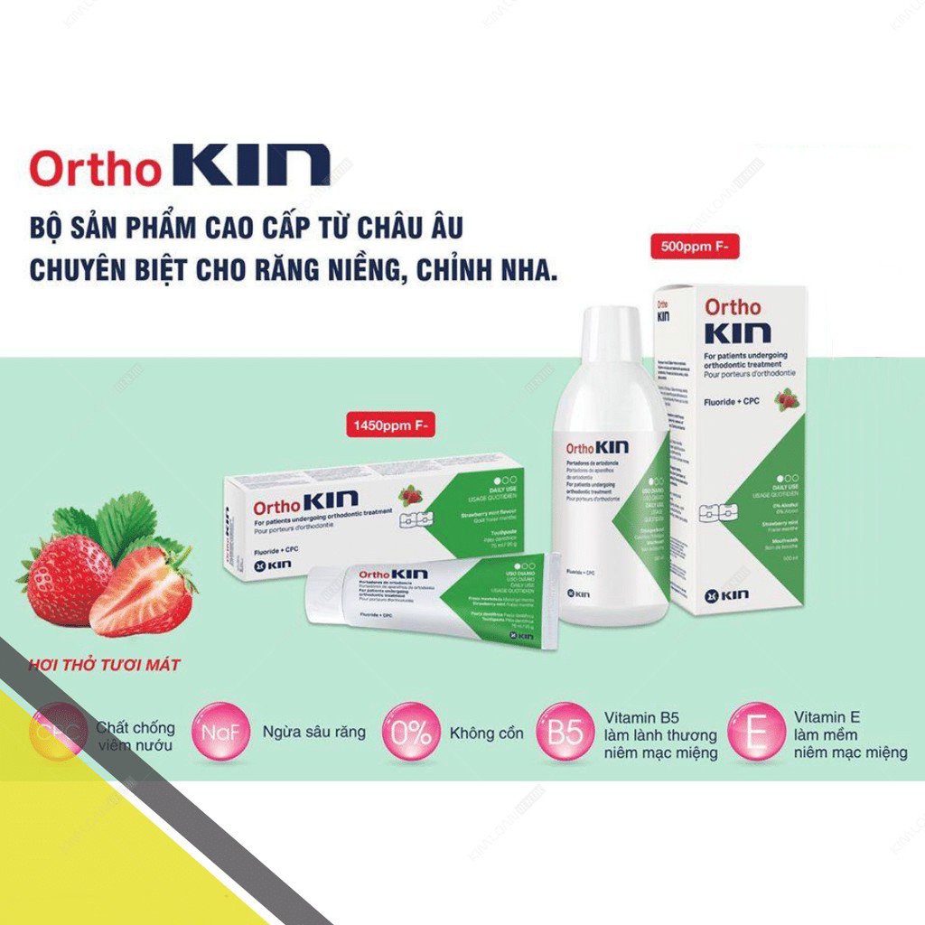 Nước súc miệng dành cho răng niềng, răng chỉnh nha Ortho KIN 500ml [dvcareshop]