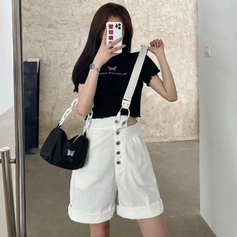 Quần Sooc Yếm Denim Dây Chéo Siêu Cá Tính