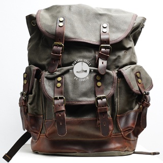 Balo Quân đội nam BIG FISH Vintage Da thật cao cấp Vải Canvas Chống nước chống bụi Vừa Laptop 17 thương hiệu TONKIN