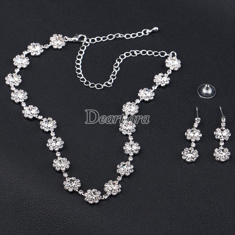 Bộ Trang Sức 3 Món Họa Tiết Hoa Đính Kim Cương Nhân Tạo Thời Trang