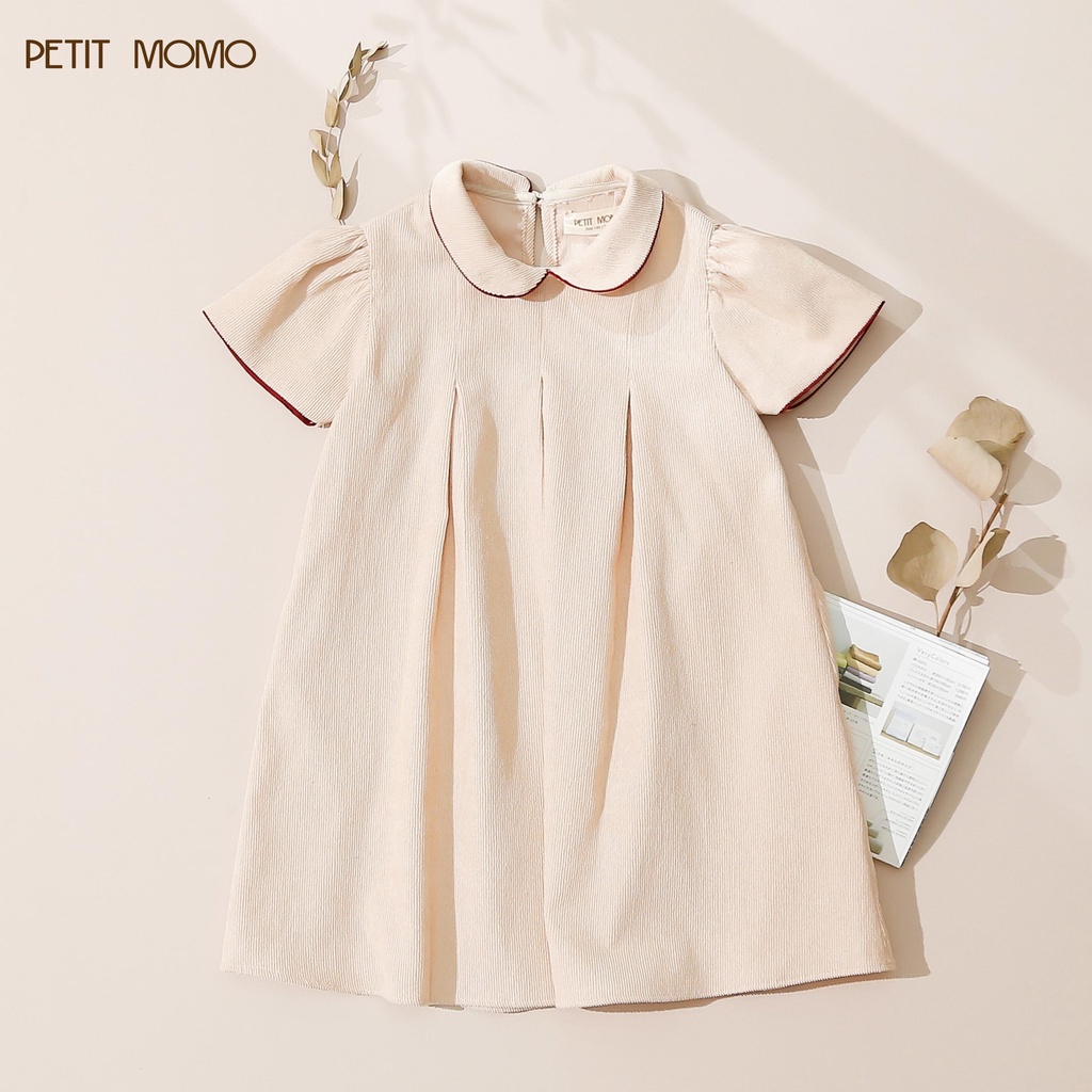 Váy Cổ Sen Cho Bé Gái PETIT MOMO Chất Vải Nhung Tăm Mềm Mại Dày Dặn Váy Dáng Xòe Tay Bồng H163