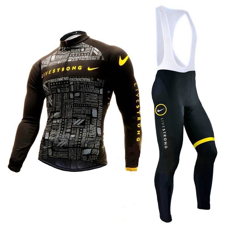 Set Quần Áo Chạy Xe Đạp Dài Tay Màu Đen 2022 Livestrong