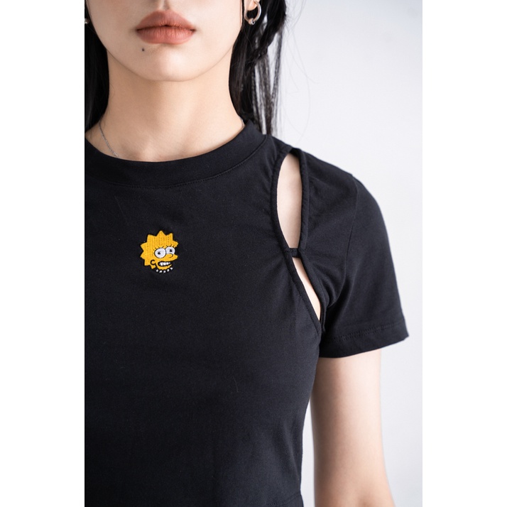 Áo Thun BOO Croptop Nữ Thêu Logo The Simpsons Phối Cắt Out BZL