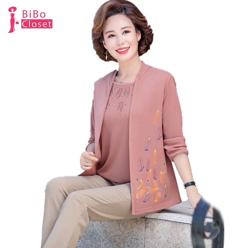 #F2035 SET ÁO VÀ ÁO KHOÁC NGOÀI DÀNH CHO NGƯỜI TRUNG NIÊN. SET 3 MÀU LEN MONTOGI THOÁNG MÁT, MẪU MỚI 2021 5.0