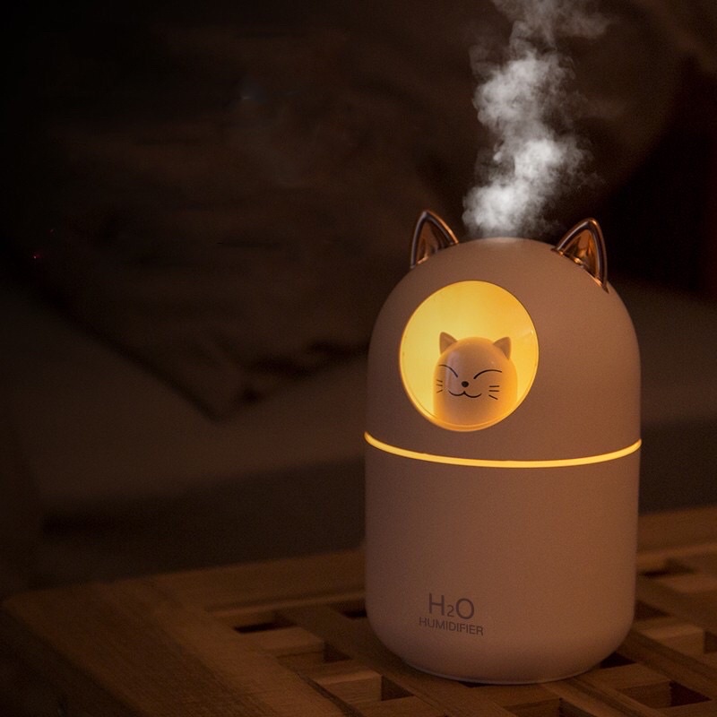 [Ảnh thật] Máy phun sương tinh dầu / tạo ẩm có đèn led đổi màu cho phòng ngủ hình chú mèo cười và gấu trắng đáng yêu