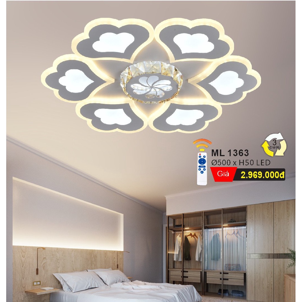 Đèn Led Ốp Trần Trang Trí Phòng Khách, 3 Chế Độ Sáng.