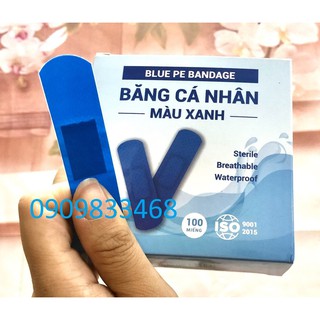 Băng keo cá nhân màu xanh Hộp 100 miếng - Băng Keo cá nhân sơ cứu