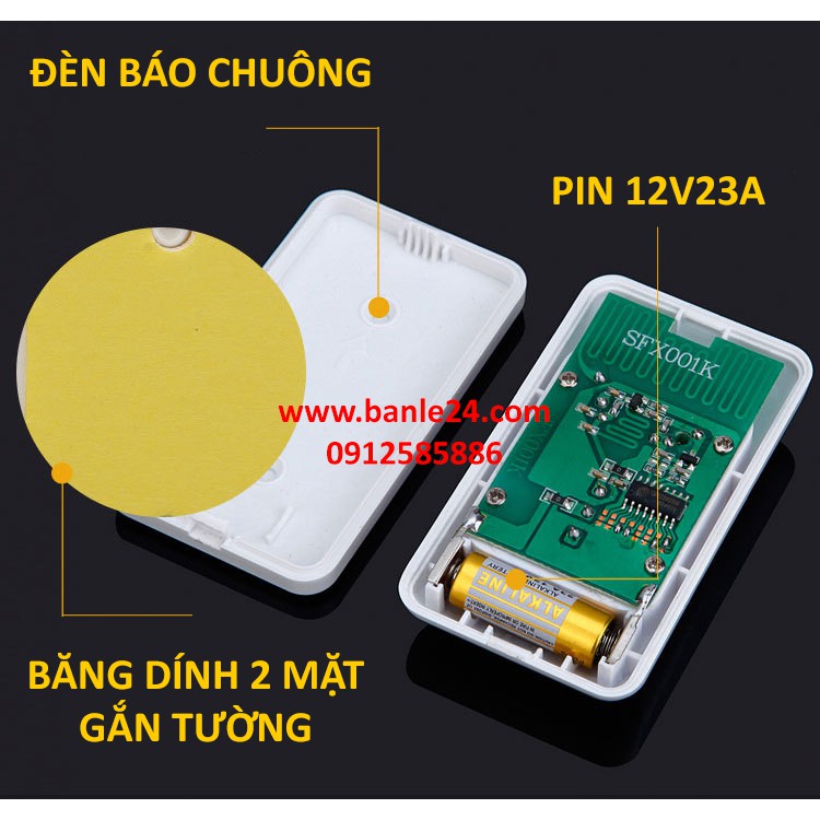 Chuông cửa không dây Cacazi loại 2 chuông sành điệu, bảo hành 1 tháng, tặng thêm pin