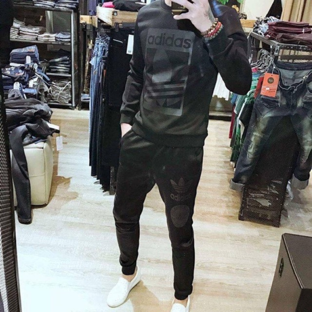 Bộ Nỉ Nam Thu Đông - Bộ Thể Thao Nam Ô vuông ĐEN