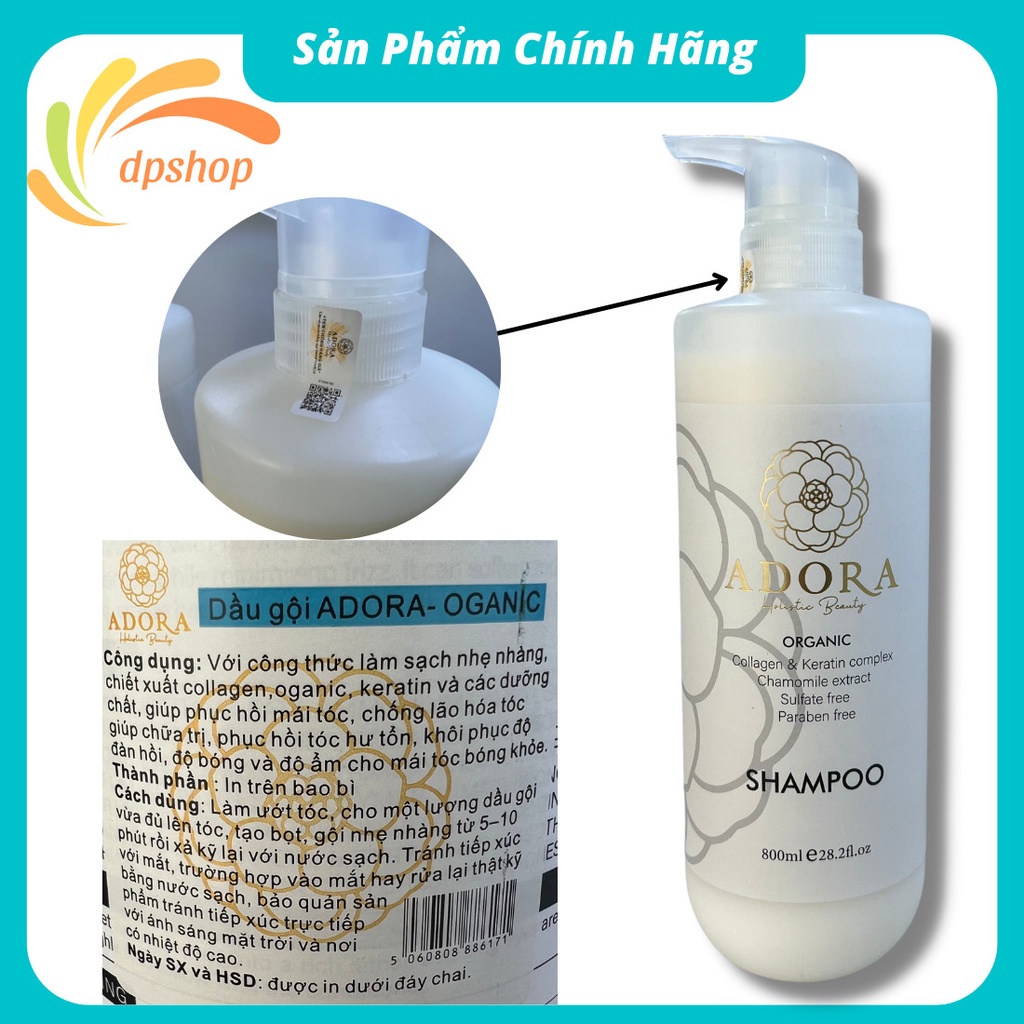 Dầu gội đầu cặp xả gội ADORA chiết xuất collagen,oganic,keratin và các dưỡng chất giúp phục hồi dưỡng sâu