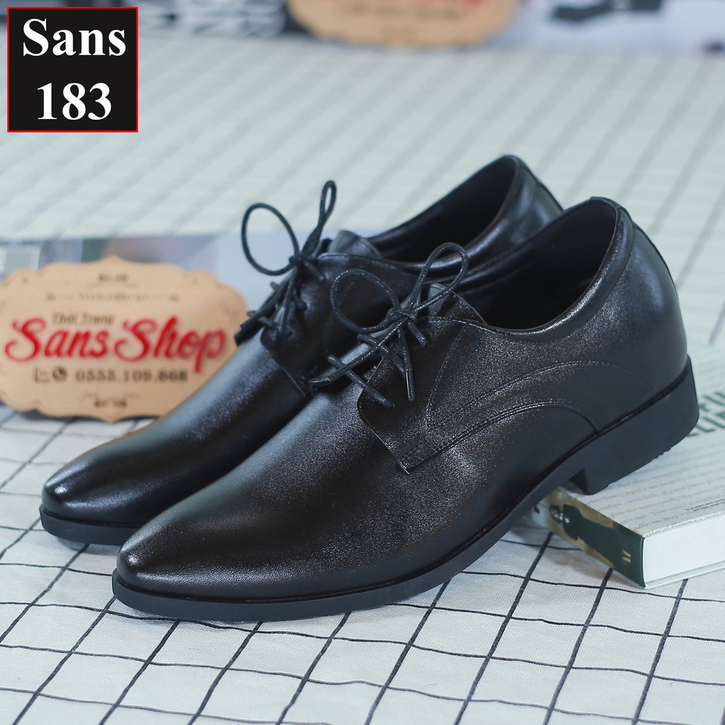 nam da Giày Tây Nam Tăng Chiều Cao Khủng 7 Derby Leather Men's Shoes Sans Shop Sans183
