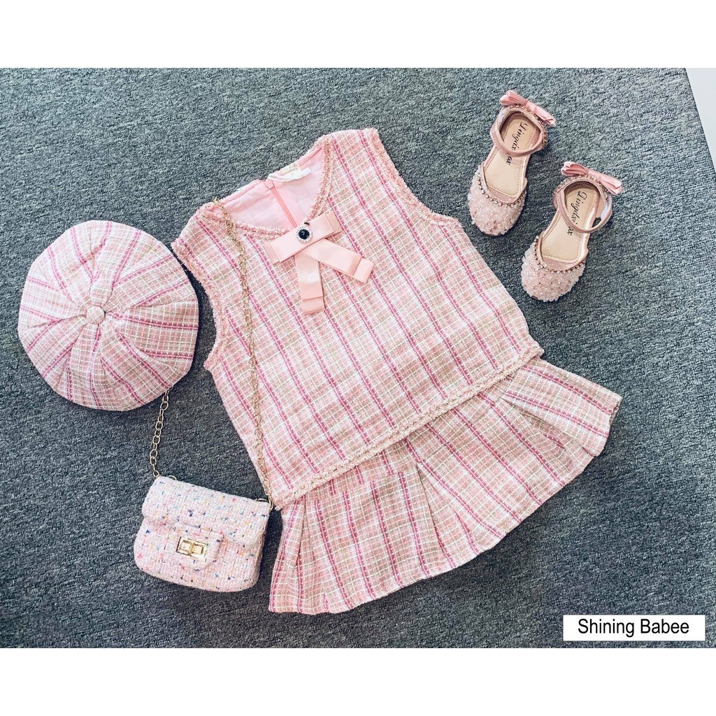 Set váy dạ caro hồng
