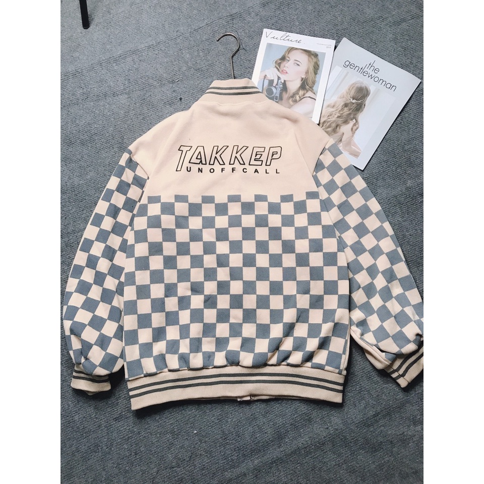 Áo bomber nữ form rộng kẻ caro tay to bồng áo khoác ngoài nữ bomber Bomber TAKKEP phong cách unisex - kameco