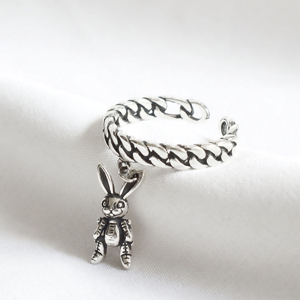1 Nhẫn Hở Mạ Bạc Họa Tiết Thỏ Hoạt Hình Phong Cách Cổ Điển Cá Tính Dành Cho Nữ
