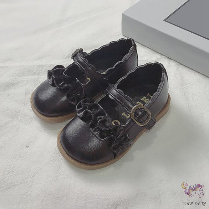 Giày Da Pu Viền Bèo Nhún Xinh Xắn Phong Cách Hàn Quốc Cho Trẻ Em