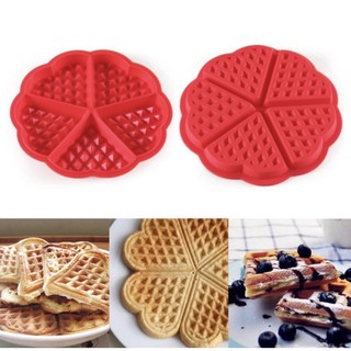 Khuôn làm bánh quế silicon , làm bánh Waffle hình tròn 5 bánh( khuôn màu đỏ)