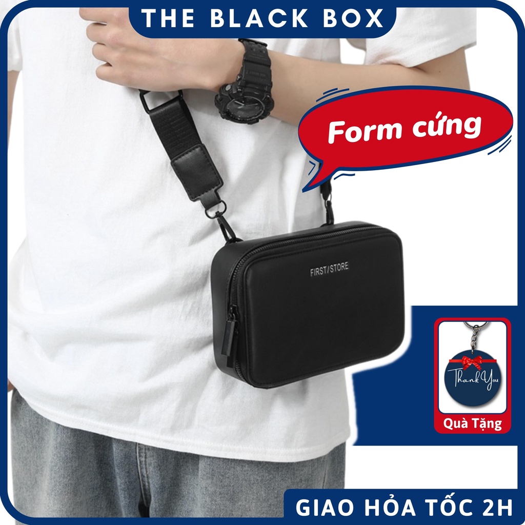 Túi Đeo Chéo Nam Nữ Unisex Dạng Hộp Cứng Bọc Da PU Phong Cách Hàn Quốc Xu Hướng Thời Trang T8 - The Black Box