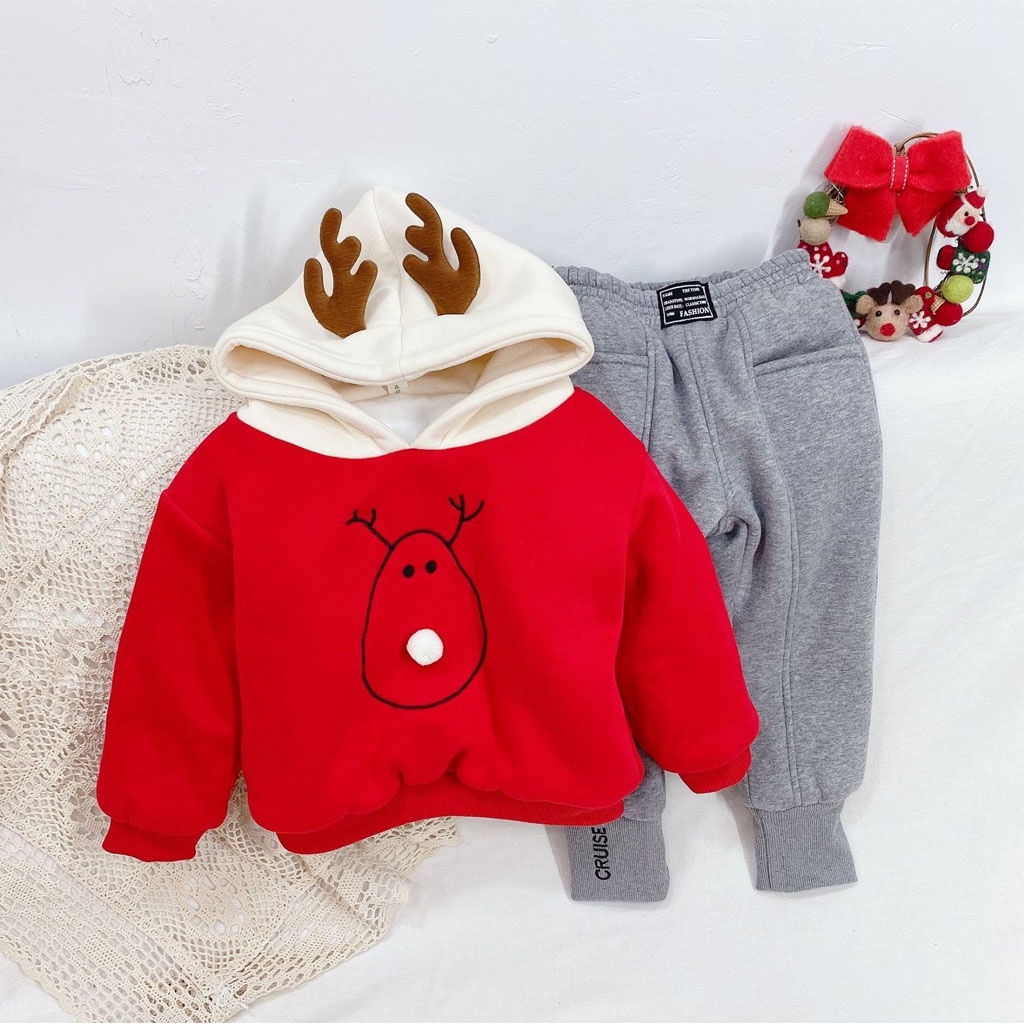 Áo Hoodie Tuần Lộc Cho Bé, Áo Nỉ Bông Cho Bé Trai Bé Gái Đi Chơi Giáng Sinh Từ 7-28kg - LILA KIDS
