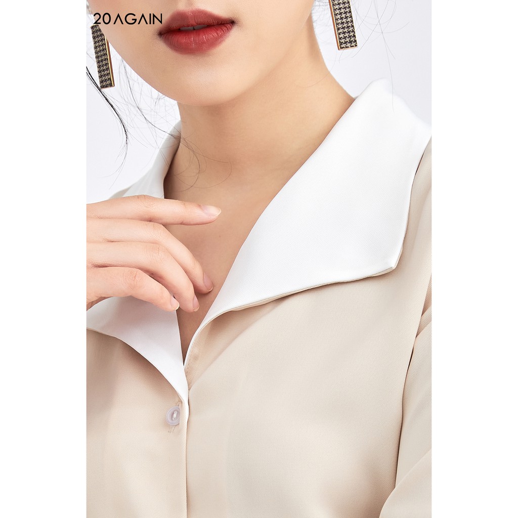 Áo sơ mi nữ công sở dài tay phối lá cổ 20AGAIN ASA0949