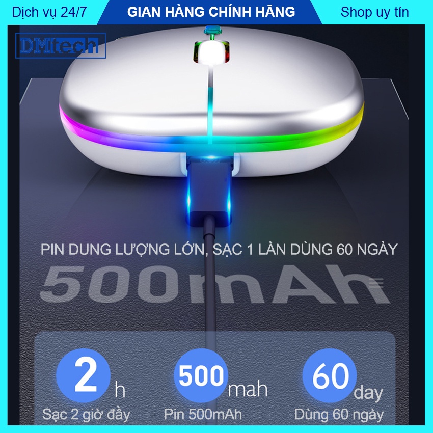 Chuột không dây BLUETOOTH 5.1 2.4G pin tự sạc Dmtech V1 chơi game mobile chất lượng cao, màu sắc cá tính - DMtech