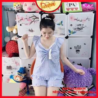 Đồ mặc nhà 💥 FREE SHIP 💥 Đồ bộ ngủ xinh xắn, kẻ sọc caro, nhún ở ngực là điểm nhấn siêu dễ thương, DB6