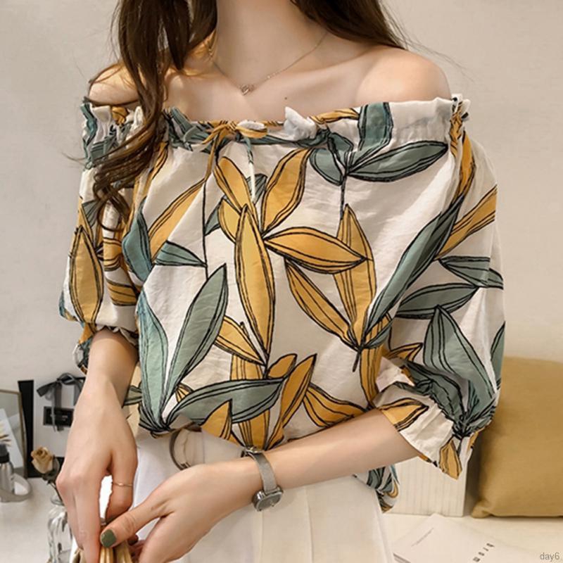 Áo chiffon Hàn Quốc hở vai họa tiết hoa thời trang cho nữ