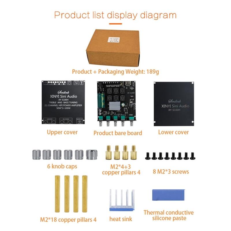 AIDEEPEN Bảng mạch khuếch đại âm thanh S100H/ S100L bluetooth TPA3116D2 2.1 50Wx2 + 100W tiện lợi