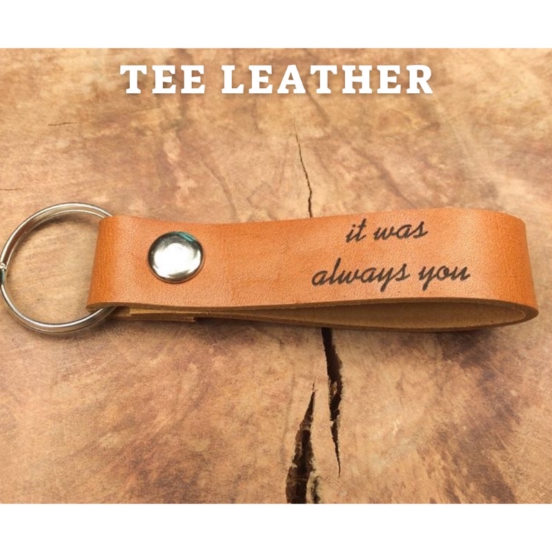 Móc khoá da thật khắc tên theo yêu cầu, màu vàng bò TEE LEATHER