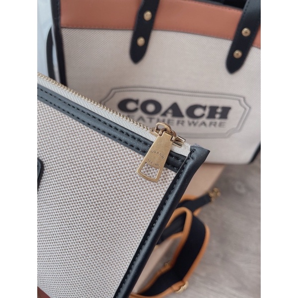 Túi xách nữ đeo chéo công sở Leather Coach Field Tote tặng kèm ví nhỏ dây bản to