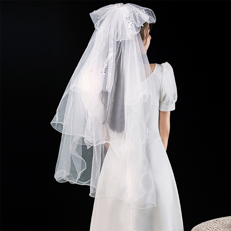 Mạng Che Mặt Ngắn Bằng Vải Tuyn Màu Trắng Nhiều Tầng Kèm Lược Trang Trí Đám Cưới