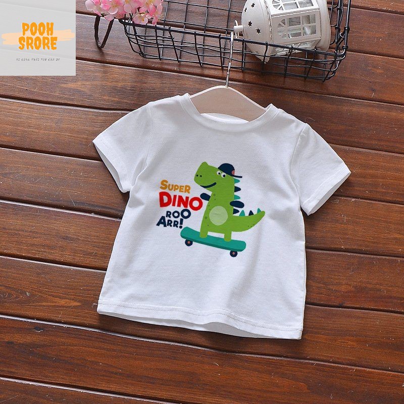 [Mã  VUHO1598 giảm 5k đơn 0đ] Áo Thun Trẻ Em In Super Dino chất liêu Cotton cho bé 3 dến 12 tuổi