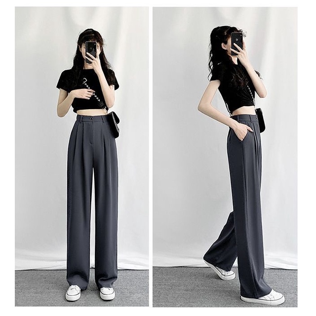 Quần Tây Ống Rộng Lưng Cao Thiết Kế Mới 2022 Thời Trang Cho Nữ