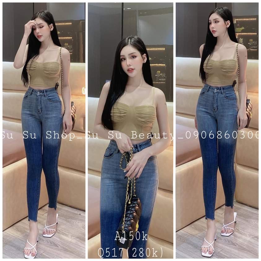 Áo 2 dây croptop nhúm 2 bên mút ngực cực xinh , chất thun gân mềm mịn
