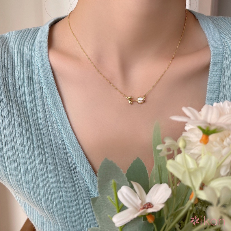 Bông Tai Hình Hoa Tulip Đính Ngọc Trai Hai Đầu Thiết Kế Nhỏ Nhắn Thời Trang Cao Cấp