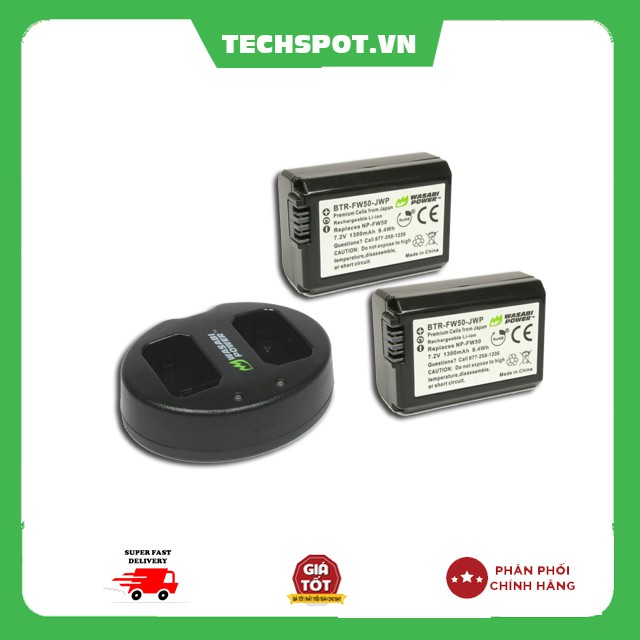 Bộ 2 Pin và Sạc Đôi WASABI FW50 cho Sony A7 A6000 A6300 A6500 - TECHSPOTVN