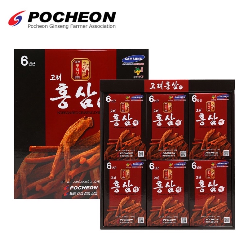 NƯỚC HỒNG SÂM 6 NĂM TUỔI KOREAN RED GINSENG DRINK POCHEON DATE 2024 hộp 30 gói * 70ml (Hàng chính hãng )