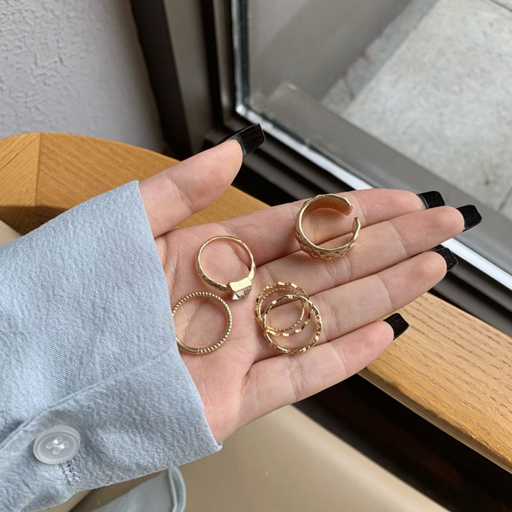 Bộ 6 nhẫn hình tròn lượn sóng phong cách cổ điển thời trang cho nữ