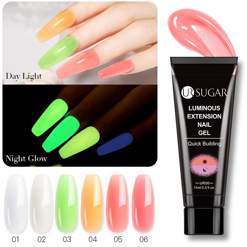 Gel sơn đắp nối móng UR SUGAR 15ml nhiều màu sắc dạ quang thời trang