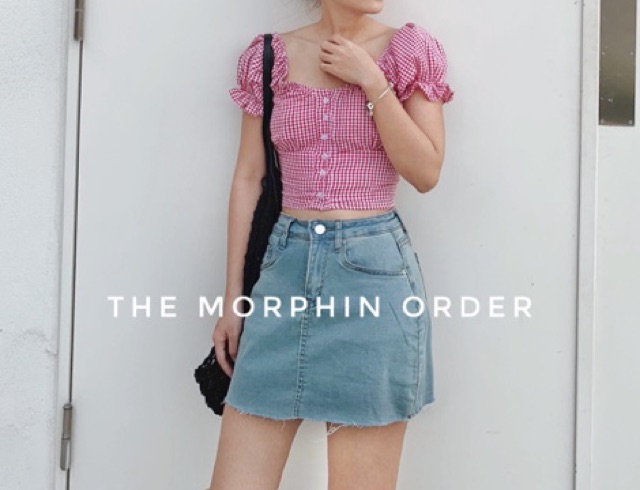 Áo croptop kẻ caro